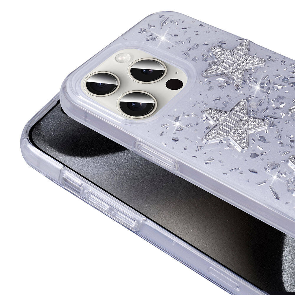 Apple iPhone 15 Pro Max Kılıf Airbagli Simli Arka Yüzey Zore Işıltı Silikon Kapak Pembe