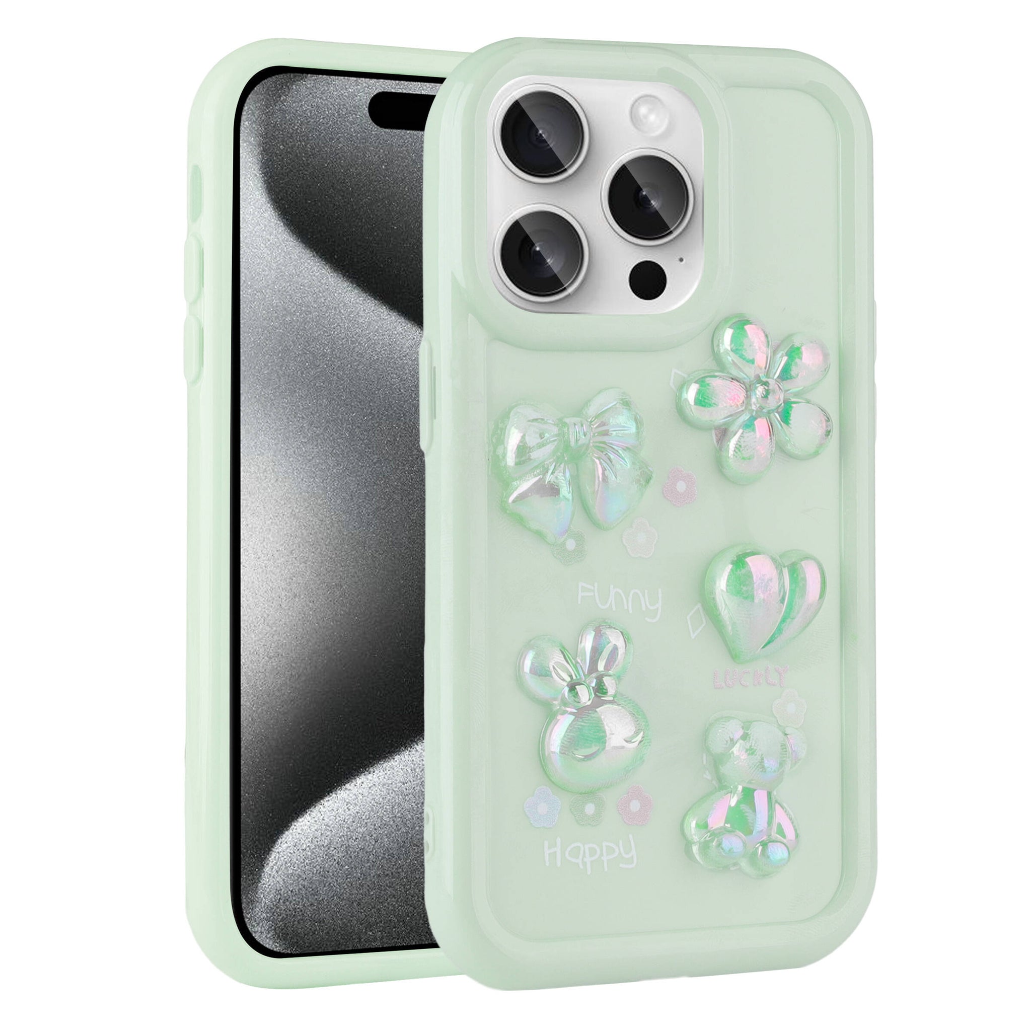 Apple iPhone 15 Pro Max Kılıf Kabartma Figürlü Parlak Zore Toys Silikon Kapak Mor