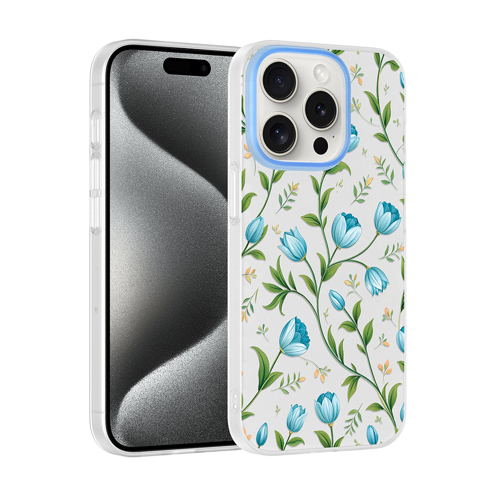 Apple iPhone 15 Pro Max Kılıf Kamera Korumalı Desenli Zore Klip Kapak Mavi Lale