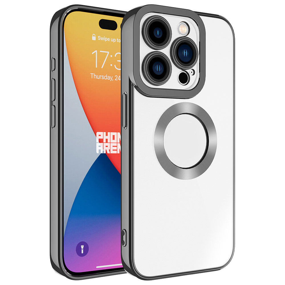 Apple iPhone 15 Pro Max Kılıf Kamera Korumalı Logo Gösteren Zore Omega Kapak Koyu Gri