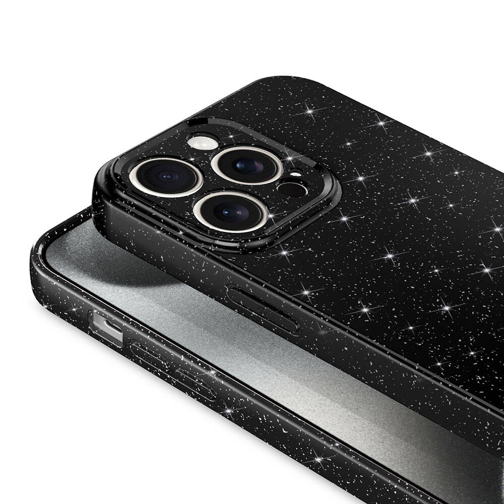 Apple iPhone 15 Pro Max Kılıf Kamera Korumalı Simli Lüks Zore Koton Kapak Siyah