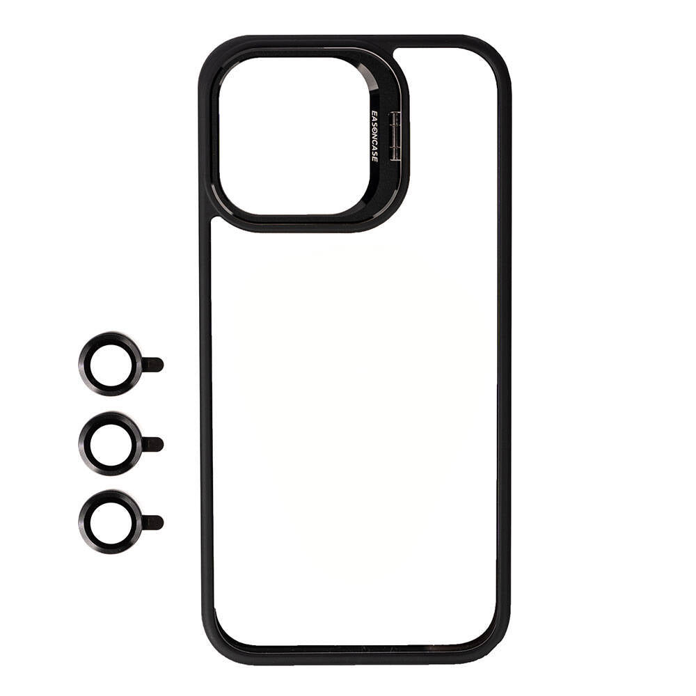 Apple iPhone 15 Pro Max Kılıf Kamera Lens Korumalı Standlı Zore Klon Lensli Kapak Siyah