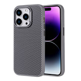 Apple iPhone 15 Pro Max Kılıf M-safe Şarj Özellikli Karbon Fiber Görünümlü Zore Troy Kapak Gümüş