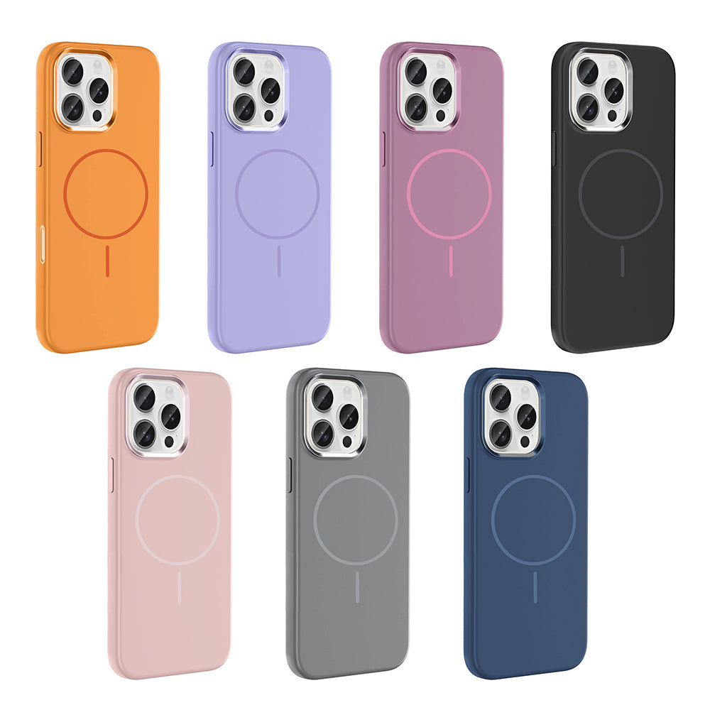 Apple iPhone 15 Pro Max Kılıf M-Safe Şarj Özellikli Metal Kamera Çerçeveli Zore Edi Silikon Kapak Lila