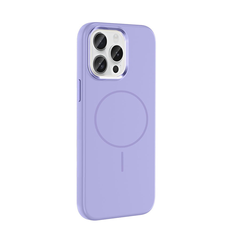 Apple iPhone 15 Pro Max Kılıf M-Safe Şarj Özellikli Metal Kamera Çerçeveli Zore Edi Silikon Kapak Mor