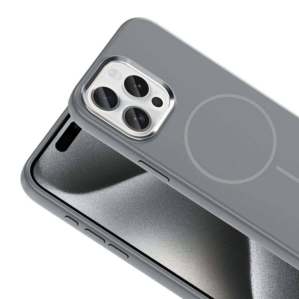 Apple iPhone 15 Pro Max Kılıf M-Safe Şarj Özellikli Metal Kamera Çerçeveli Zore Edi Silikon Kapak Lila