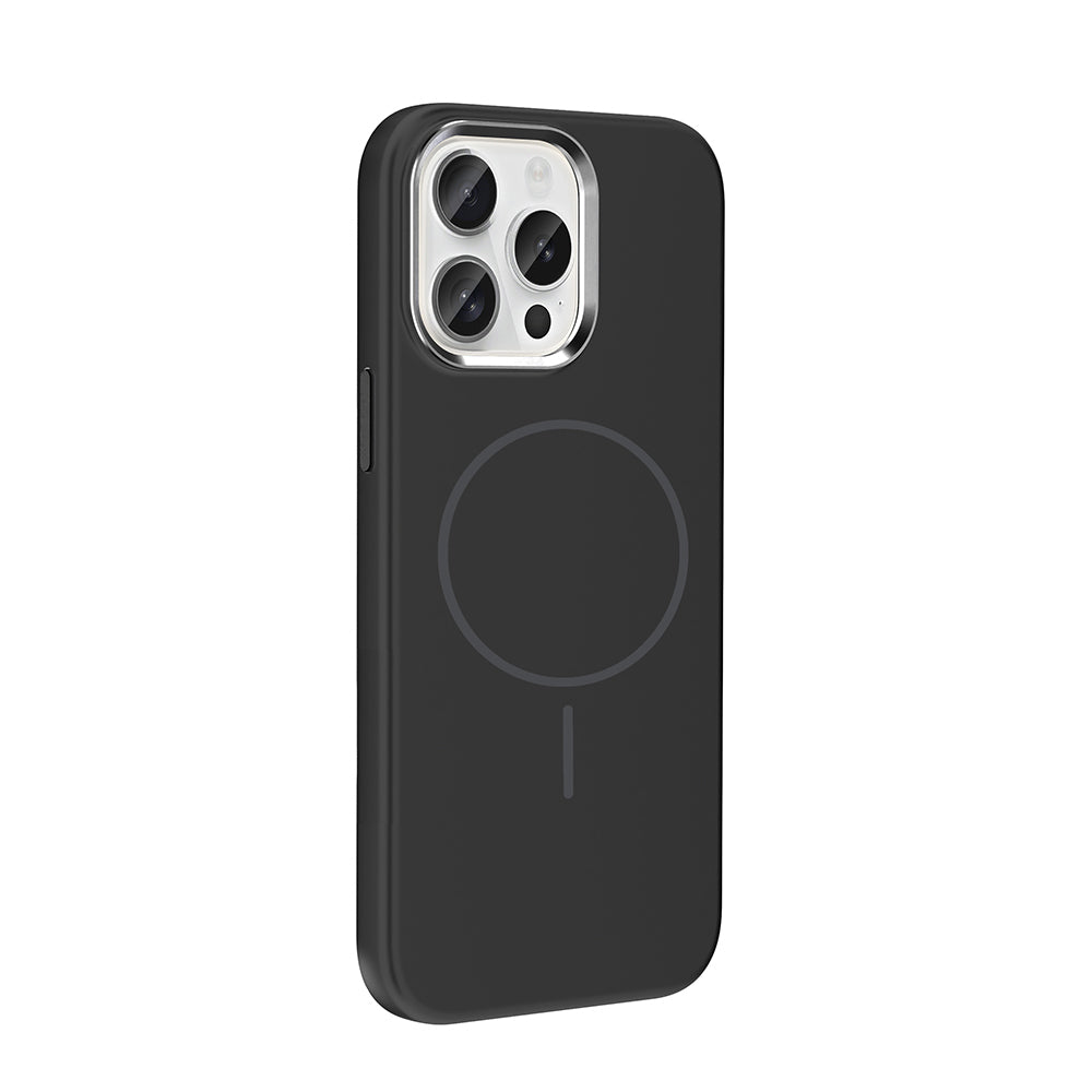 Apple iPhone 15 Pro Max Kılıf M-Safe Şarj Özellikli Metal Kamera Çerçeveli Zore Edi Silikon Kapak Siyah