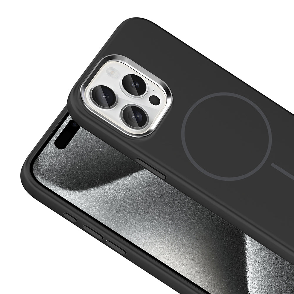 Apple iPhone 15 Pro Max Kılıf M-Safe Şarj Özellikli Metal Kamera Çerçeveli Zore Edi Silikon Kapak Lila