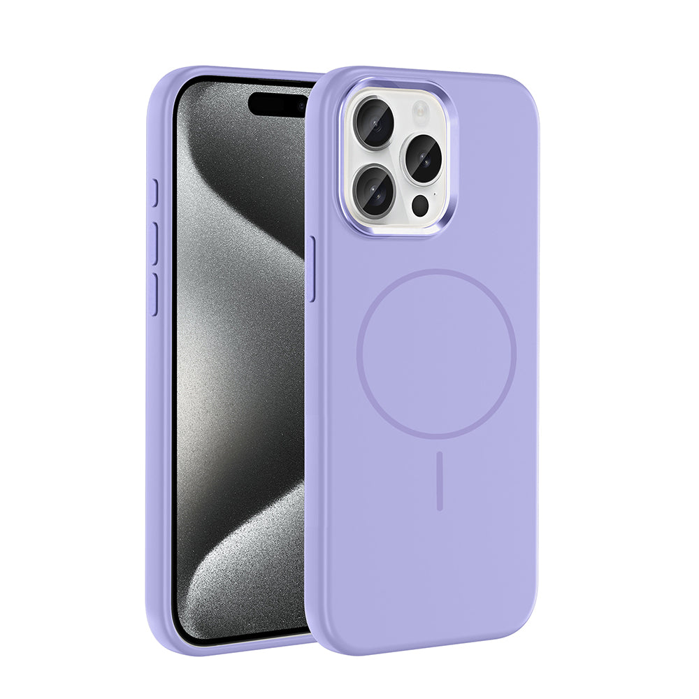 Apple iPhone 15 Pro Max Kılıf M-Safe Şarj Özellikli Metal Kamera Çerçeveli Zore Edi Silikon Kapak Lila