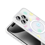 Apple iPhone 15 Pro Max Kılıf M-Safe Şarj Özellikli Şeffaf Zore Folk Sert Kapak Papatya