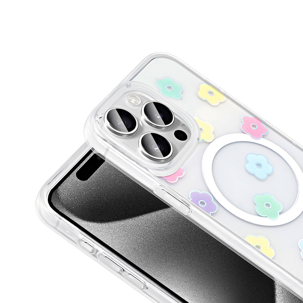 Apple iPhone 15 Pro Max Kılıf M-Safe Şarj Özellikli Şeffaf Zore Folk Sert Kapak Fiyonk