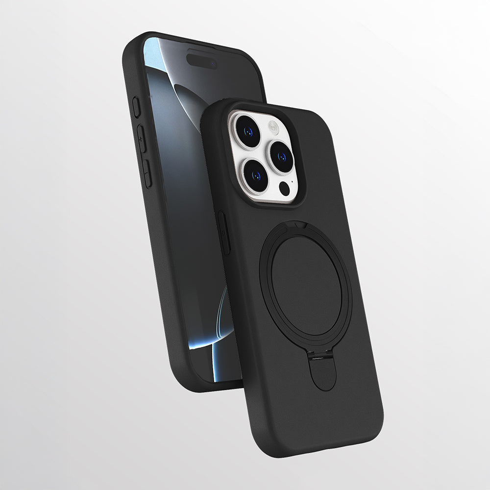 Apple iPhone 15 Pro Max Kılıf M-safe Şarj Özellikli Standlı Zore Samara Kapak Siyah