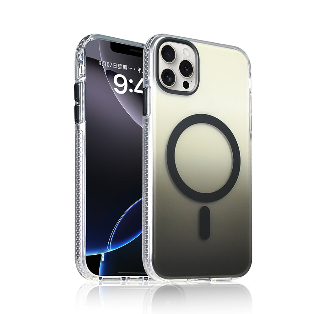 Apple iPhone 15 Pro Max Kılıf M-safe Şarj Özellikli Transparan Renk Geçişli Zore Toros Kapak Siyah
