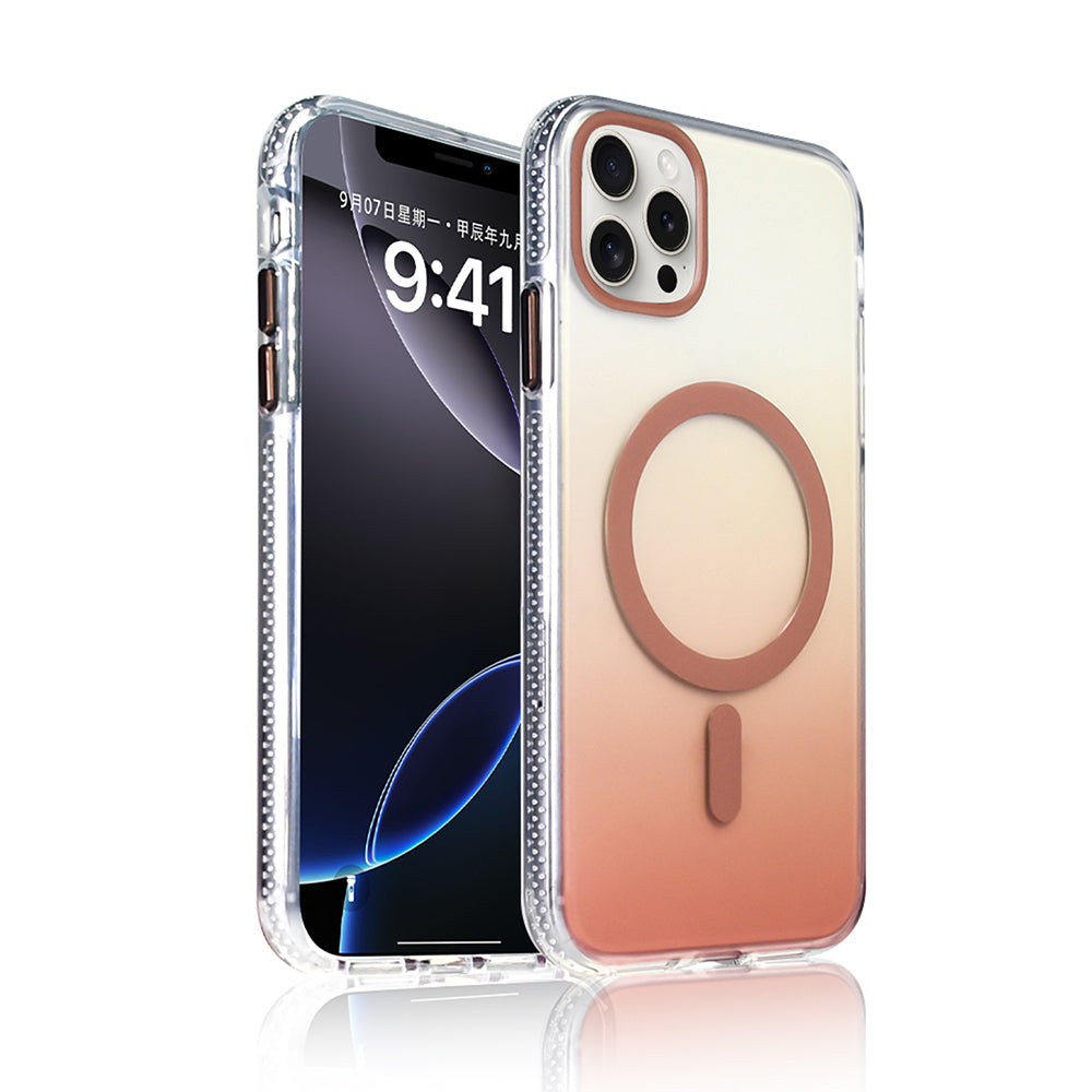 Apple iPhone 15 Pro Max Kılıf M-safe Şarj Özellikli Transparan Renk Geçişli Zore Toros Kapak Rose Gold