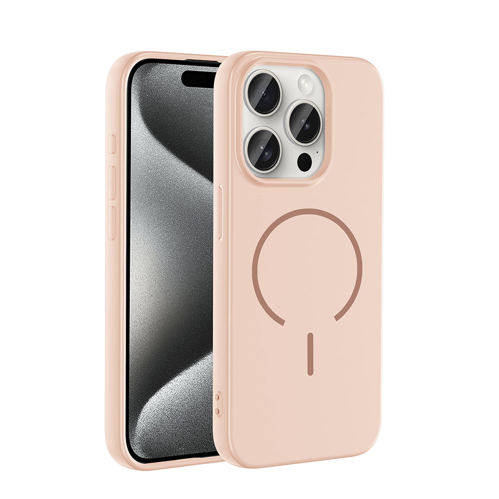 Apple iPhone 15 Pro Max Kılıf M-safe Şarj Özellikli Zore Meta Kapak Rose Pembe
