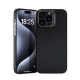 Apple iPhone 15 Pro Max Kılıf M-safe Şarj Özellikli 600D Kevlar Zore Krek Karbon Standlı Kapak Siyah