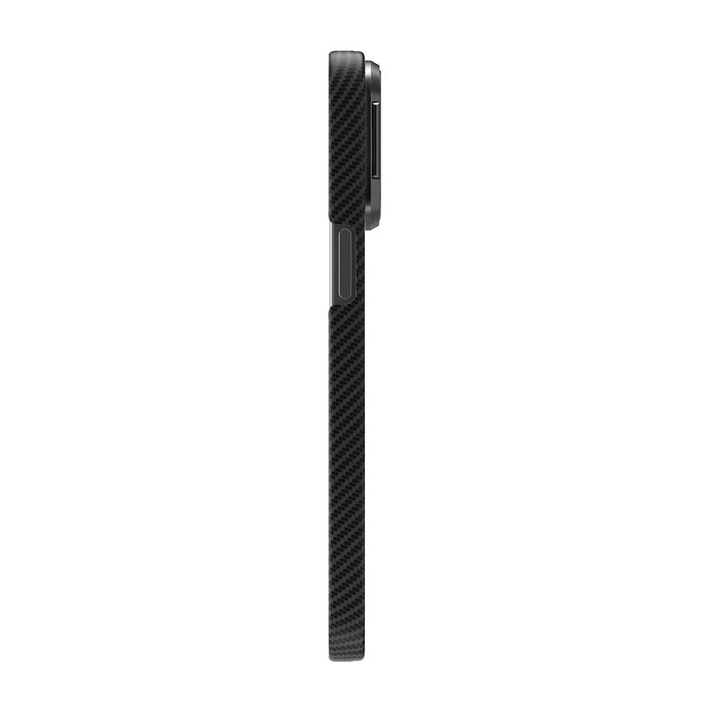 Apple iPhone 15 Pro Max Kılıf M-safe Şarj Özellikli 600D Kevlar Zore Krek Karbon Standlı Kapak Siyah
