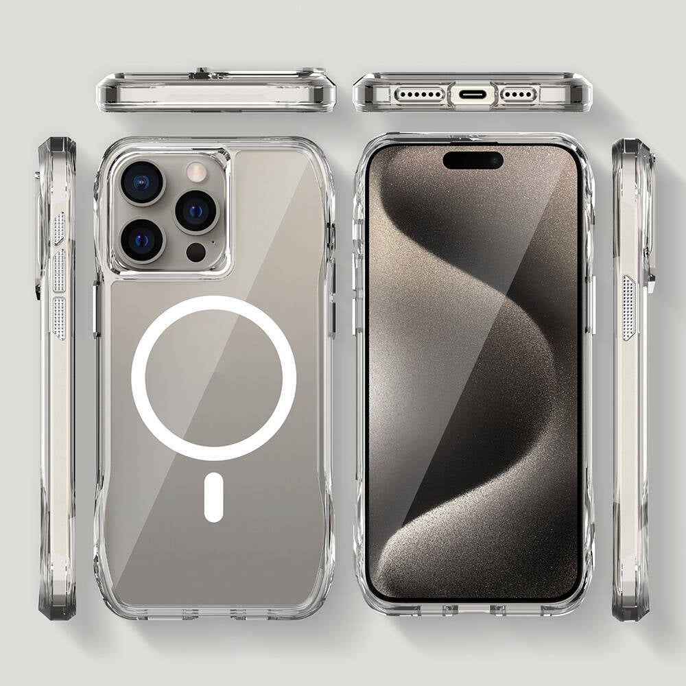 Apple iPhone 15 Pro Max Kılıf M-safe Şarj Özellikli Airbagli Şeffaf Zore İncek Kapak Şeffaf