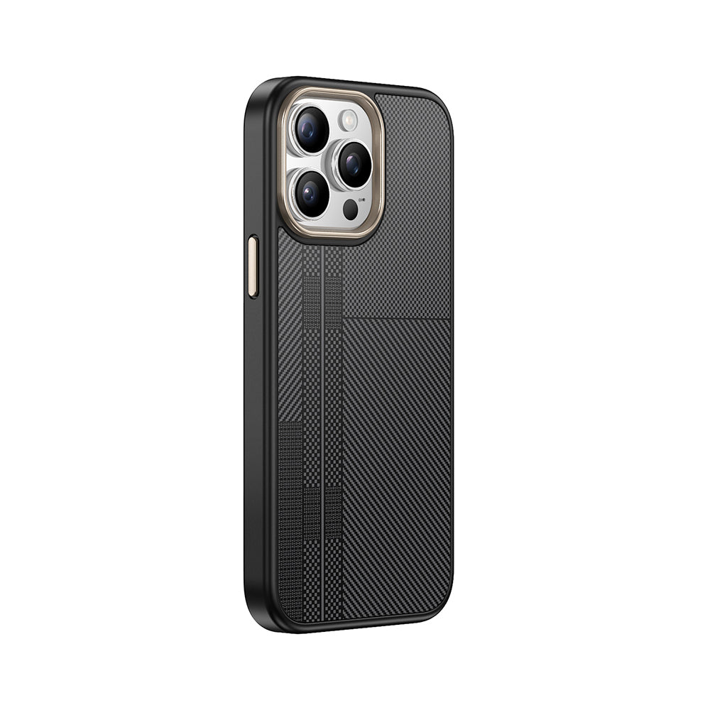 Apple iPhone 15 Pro Max Kılıf M-safe Şarj Özellikli Karbon Fiber Görünümlü Zore Antina Kapak Siyah-Gri
