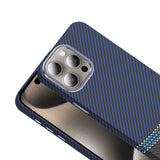 Apple iPhone 15 Pro Max Kılıf M-safe Şarj Özellikli Karbon Fiber Görünümlü Zore Gros Kapak Gold-Siyah
