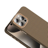 Apple iPhone 15 Pro Max Kılıf M-safe Şarj Özellikli Karbon Fiber Görünümlü Zore Gros Kapak Gold-Siyah