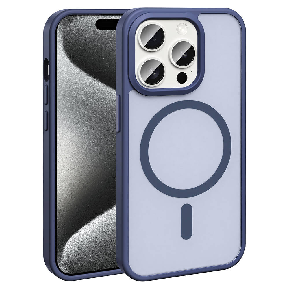 Apple iPhone 15 Pro Max Kılıf M-safe Şarj Özellikli Mat Arka Yüzey Zore Sio Kapak Lacivert