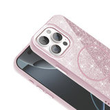 Apple iPhone 15 Pro Max Kılıf M-safe Şarj Özellikli Parlayan Simli Zore Okso Kapak Derin Mor