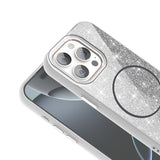 Apple iPhone 15 Pro Max Kılıf M-safe Şarj Özellikli Parlayan Simli Zore Okso Kapak Pembe