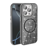 Apple iPhone 15 Pro Max Kılıf M-safe Şarj Özellikli Parlayan Simli Zore Okso Kapak Siyah