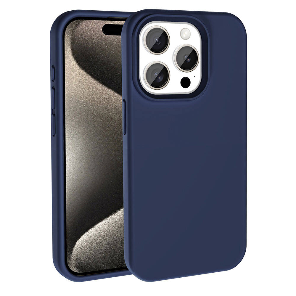 Apple iPhone 15 Pro Max Kılıf M-safe Şarj Özellikli Sıvı Teknolojili Silinebilir Sert Zore Kivi Kapak Lacivert