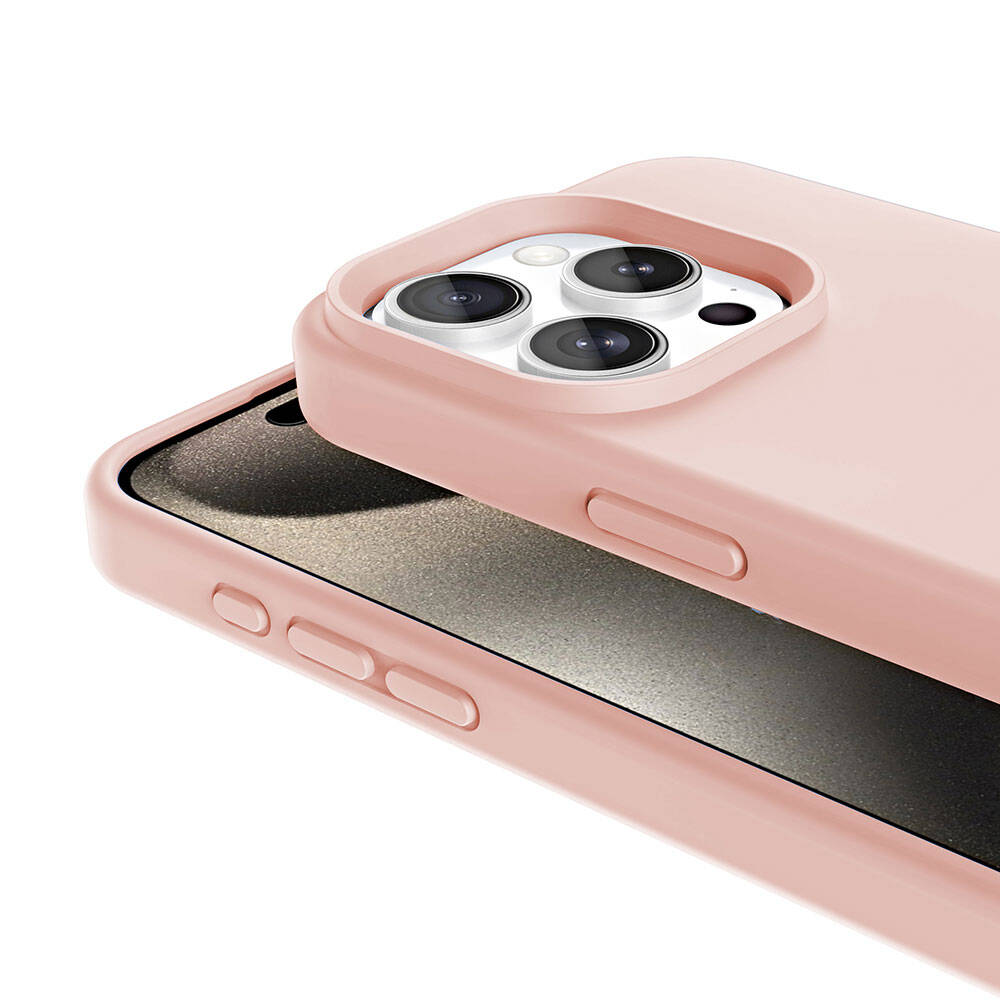 Apple iPhone 15 Pro Max Kılıf M-safe Şarj Özellikli Sıvı Teknolojili Silinebilir Sert Zore Kivi Kapak Pembe