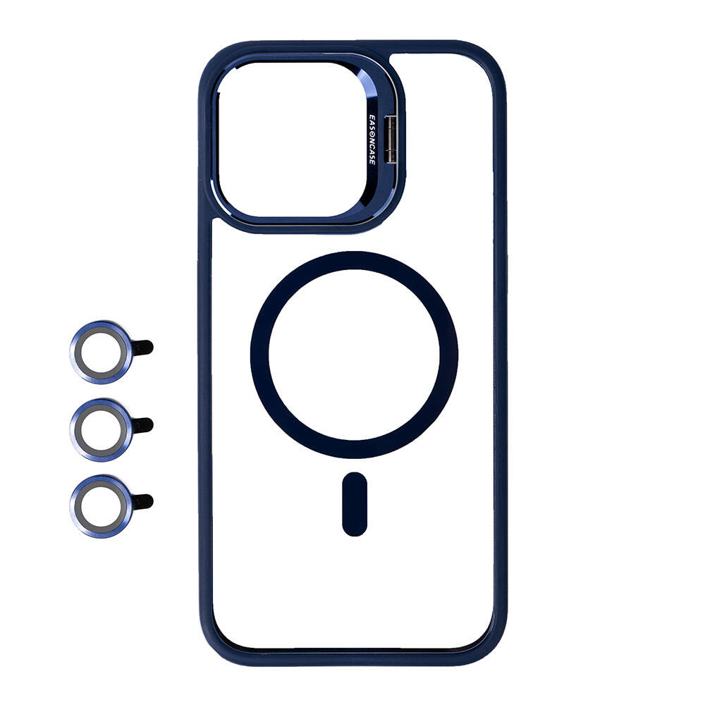Apple iPhone 15 Pro Max Kılıf M-safe Şarj Özellikli Standlı Zore M-safe Klon Lensli Kapak Gri