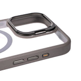 Apple iPhone 15 Pro Max Kılıf M-safe Şarj Özellikli Standlı Zore M-safe Klon Lensli Kapak Gri