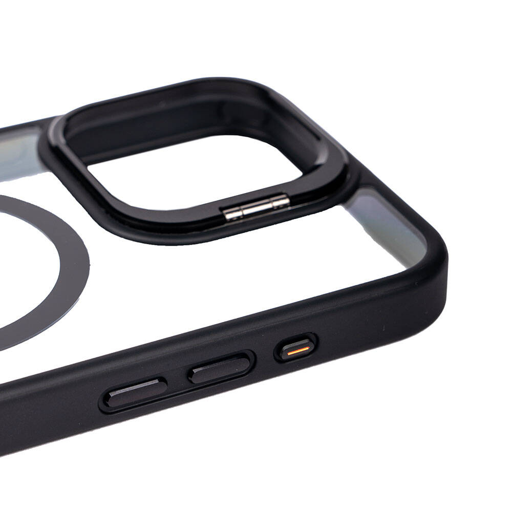 Apple iPhone 15 Pro Max Kılıf M-safe Şarj Özellikli Standlı Zore M-safe Klon Lensli Kapak Siyah