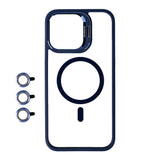 Apple iPhone 15 Pro Max Kılıf M-safe Şarj Özellikli Standlı Zore M-safe Klon Lensli Kapak Lacivert