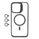 Apple iPhone 15 Pro Max Kılıf M-safe Şarj Özellikli Standlı Zore M-safe Klon Lensli Kapak Gri