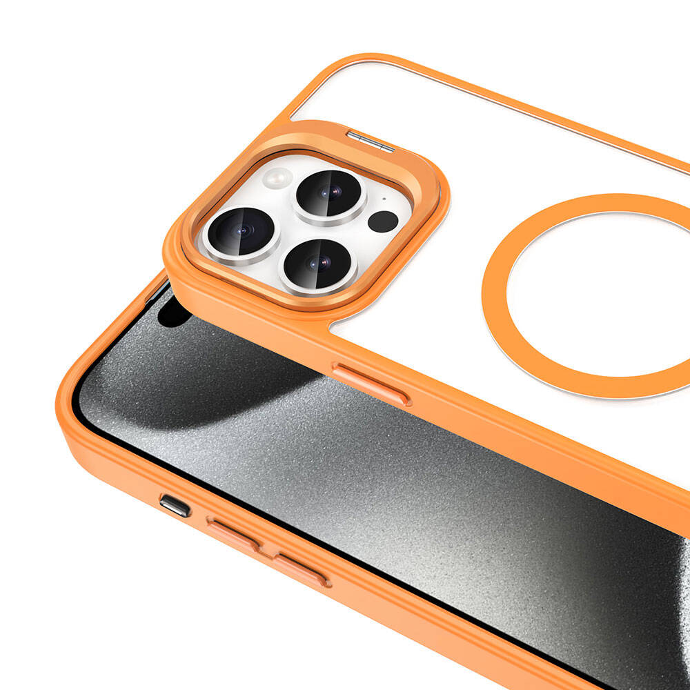 Apple iPhone 15 Pro Max Kılıf M-safe Şarj Özellikli Standlı Zore M-safe Klon Lensli Kapak Siyah