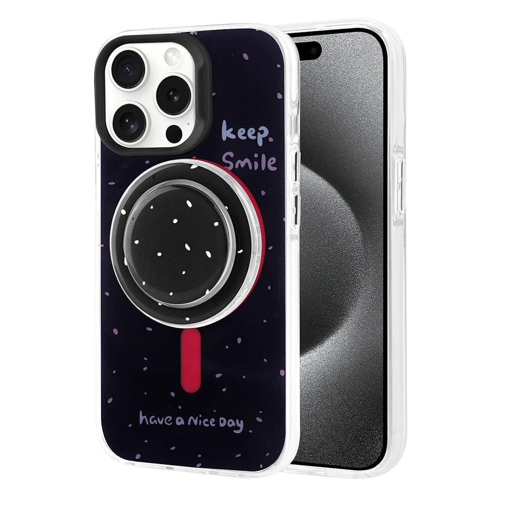 Apple iPhone 15 Pro Max Kılıf M-safe Şarj Özellikli Tak-Çıkar Pop Soketli Zore Tiktok Kapak Siyah