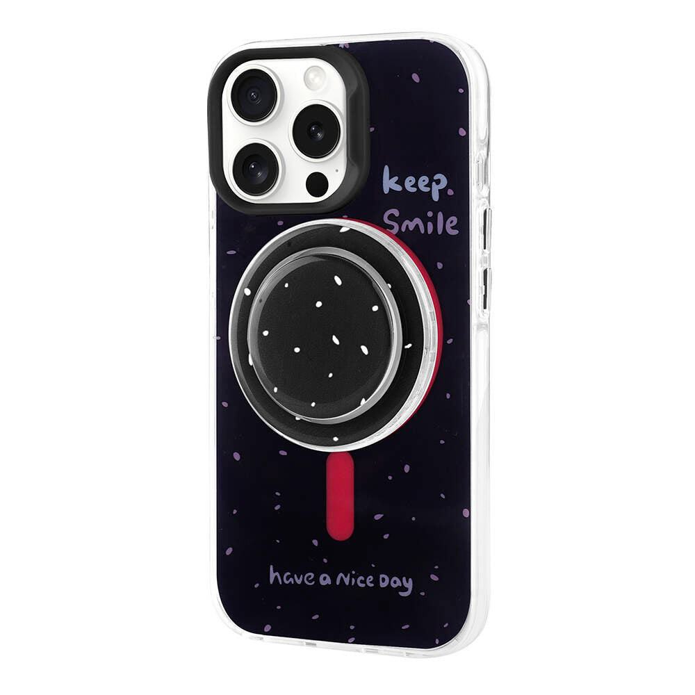 Apple iPhone 15 Pro Max Kılıf M-safe Şarj Özellikli Tak-Çıkar Pop Soketli Zore Tiktok Kapak Siyah