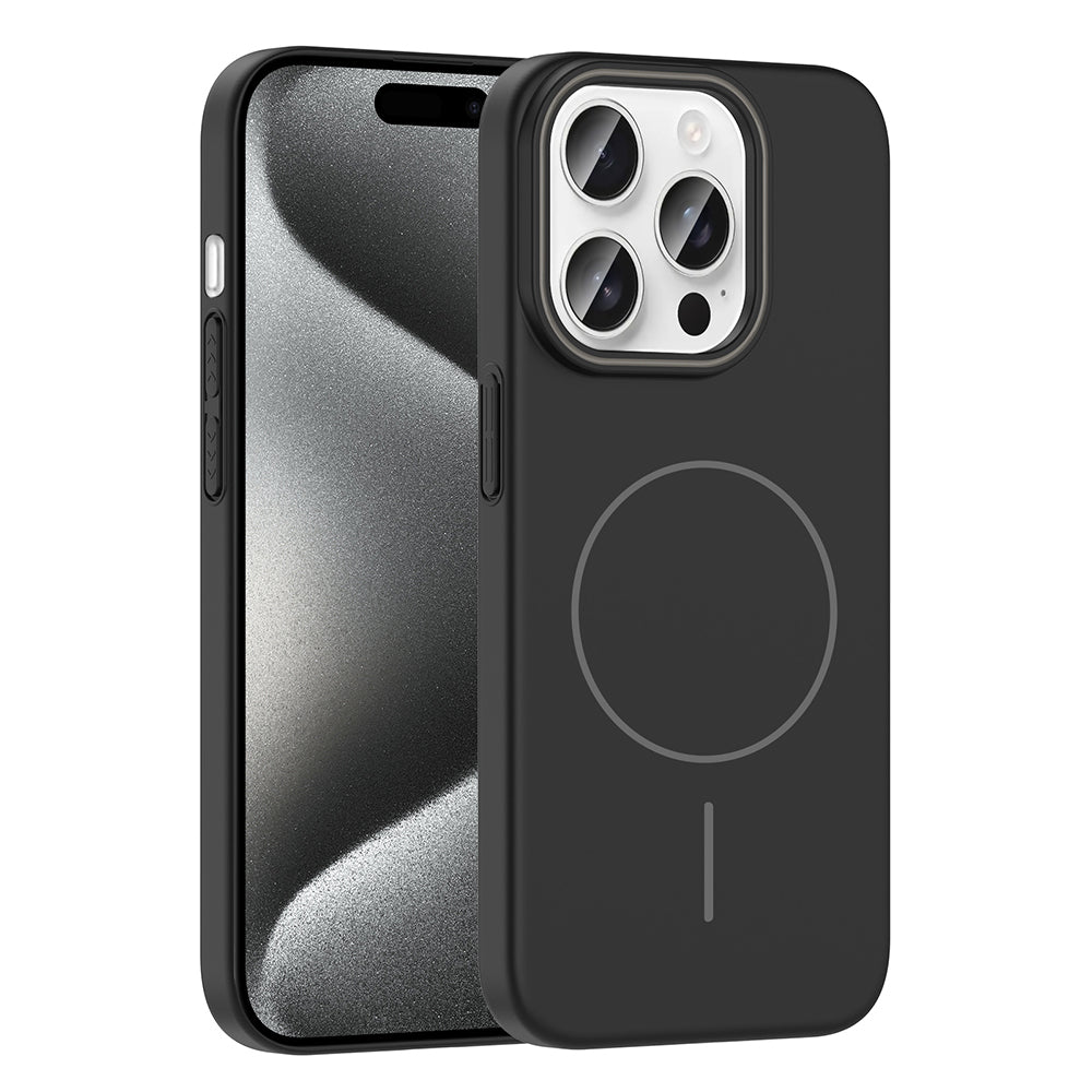 Apple iPhone 15 Pro Max Kılıf M-safe Şarj Özellikli Zore Ruby Sert Kapak Siyah