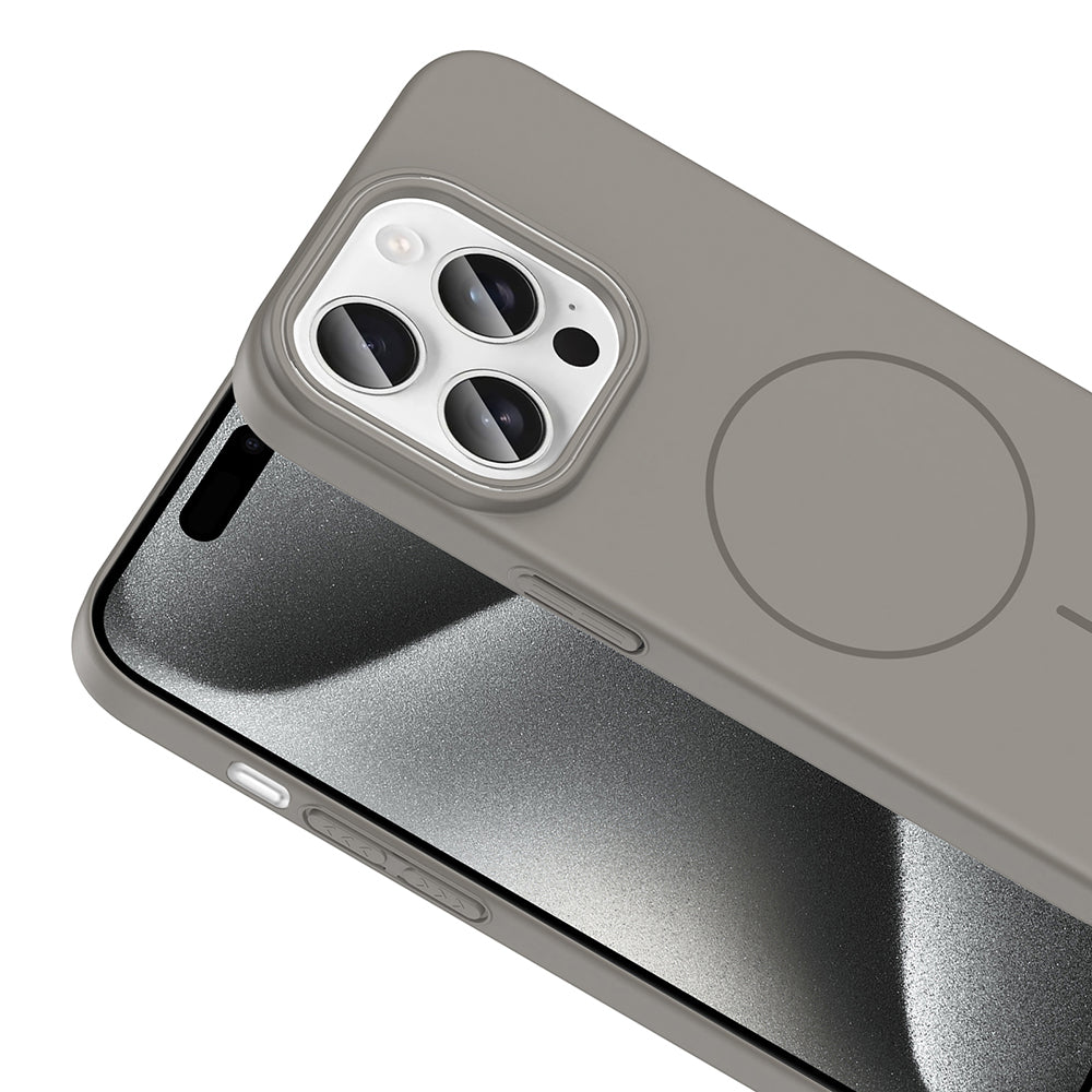 Apple iPhone 15 Pro Max Kılıf M-safe Şarj Özellikli Zore Ruby Sert Kapak Gri