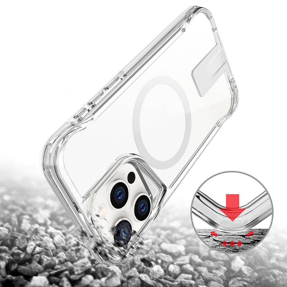 Apple iPhone 15 Pro Max Kılıf M-safe Şarj Özellikli Zore T-Max Standlı Kapak Renksiz