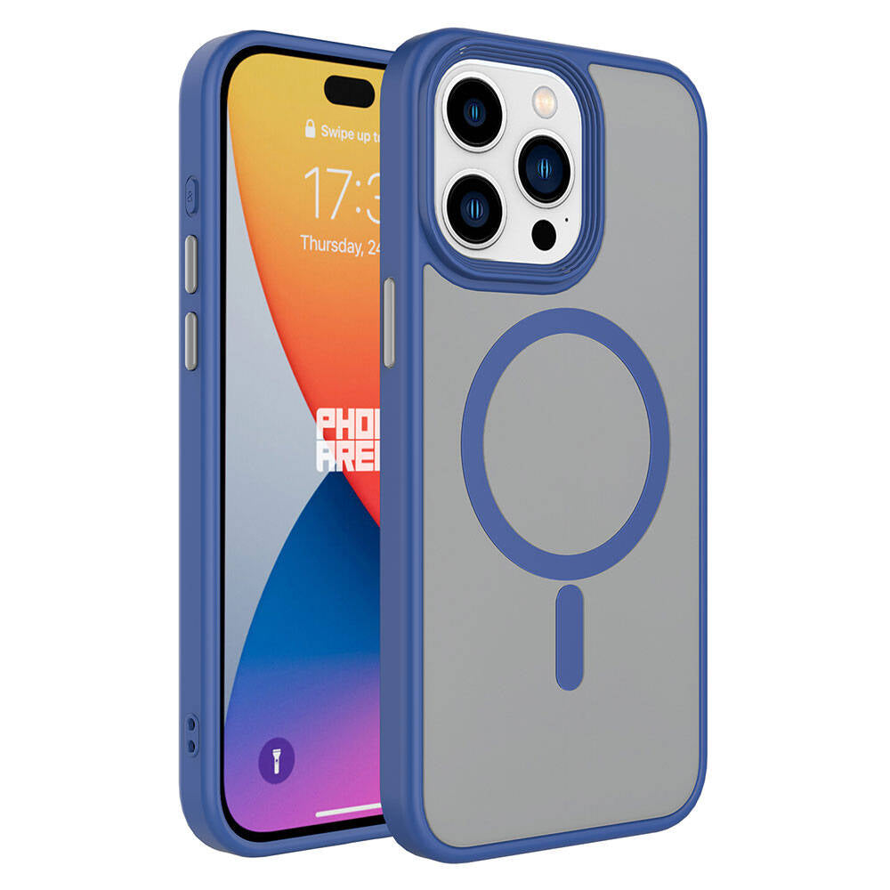 Apple iPhone 15 Pro Max Kılıf Mat Arka Yüzey Wireless Şarj Özellikli Zore Flet M-safe Kapak Midnight