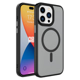 Apple iPhone 15 Pro Max Kılıf Mat Arka Yüzey Wireless Şarj Özellikli Zore Flet M-safe Kapak Siyah