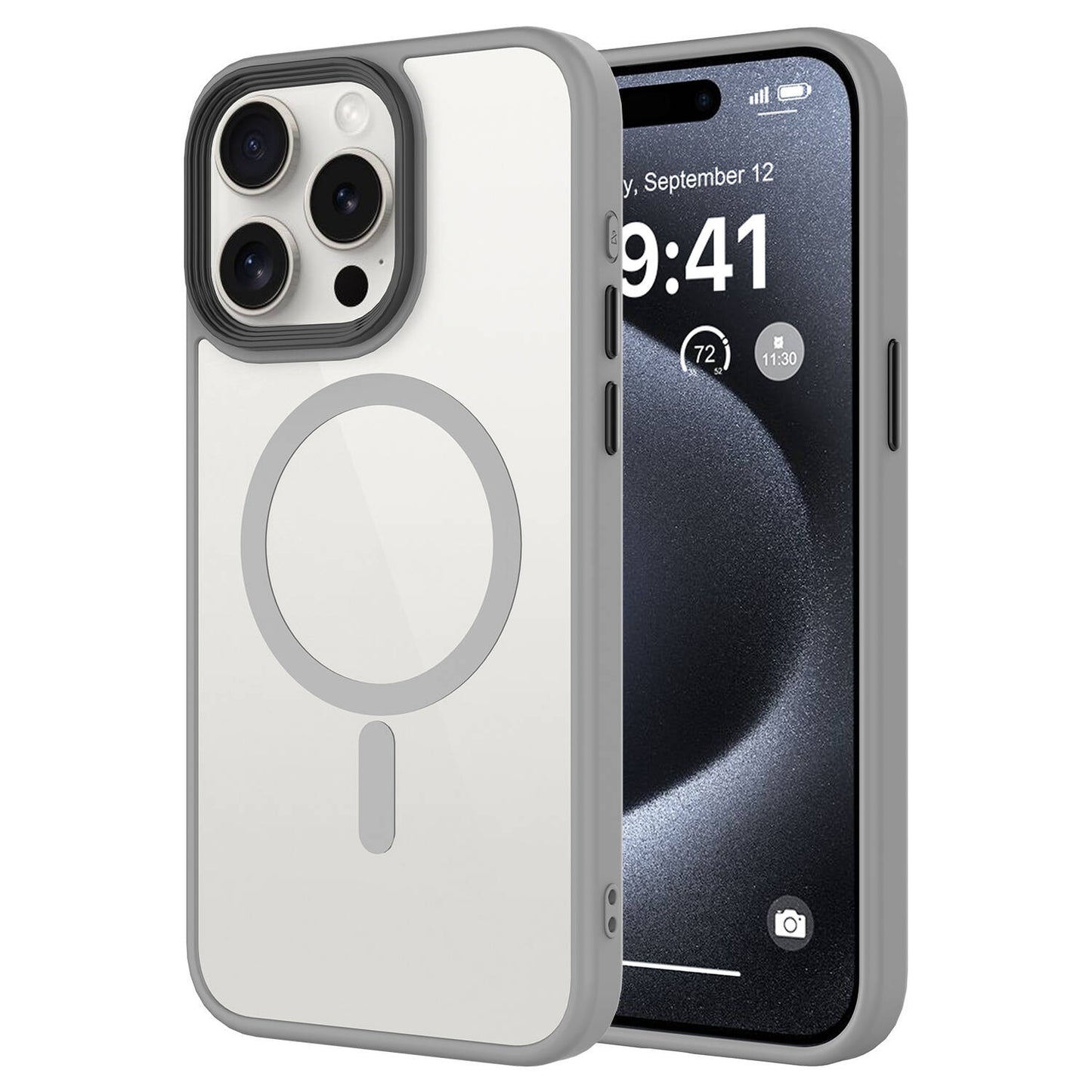 Apple iPhone 15 Pro Max Kılıf Mat Arka Yüzey Wireless Şarj Özellikli Zore Flet M-safe Kapak Titanyum