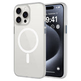 Apple iPhone 15 Pro Max Kılıf Mat Arka Yüzey Wireless Şarj Özellikli Zore Flet M-safe Kapak Beyaz
