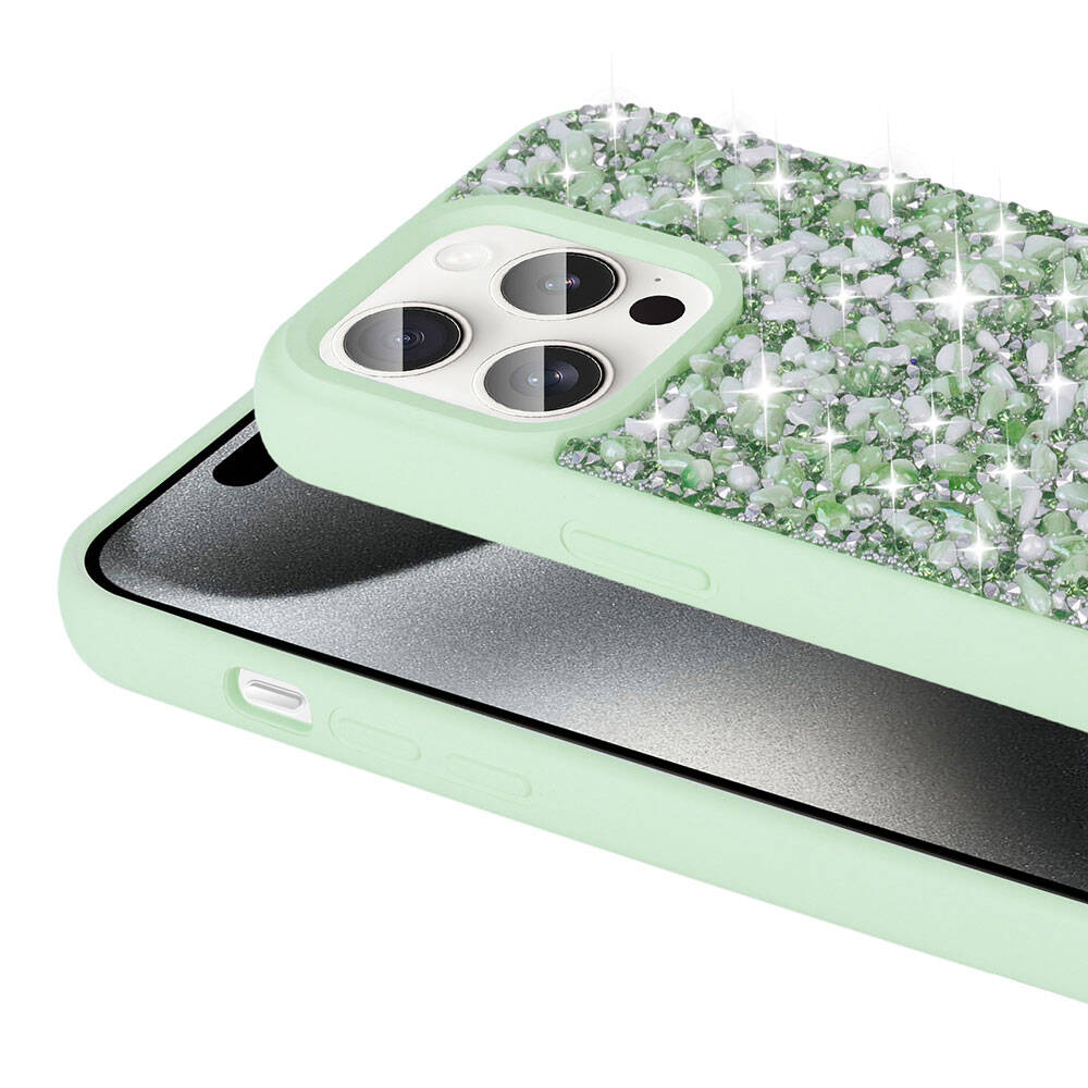 Apple iPhone 15 Pro Max Kılıf Parlak Taşlı Tasarım Zore Linea Diamond Kapak Siyah