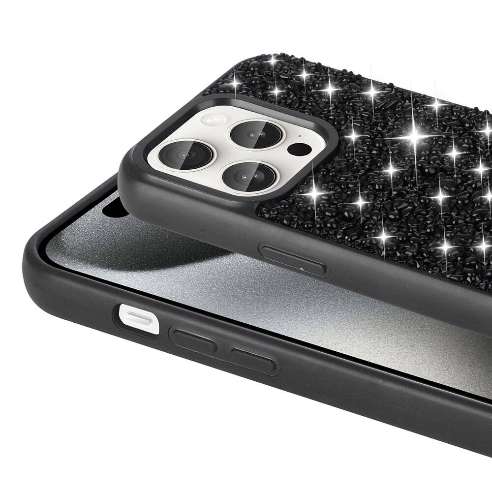 Apple iPhone 15 Pro Max Kılıf Parlak Taşlı Tasarım Zore Linea Diamond Kapak Gümüş