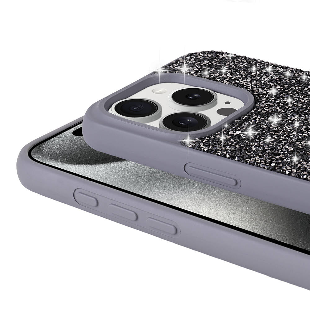 Apple iPhone 15 Pro Max Kılıf Parlak Taşlı Tasarım Zore Pırlanta Kapak Siyah