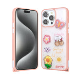 Apple iPhone 15 Pro Max Kılıf Parlayan Simli Kabartma Figürlü Zore Cevze Kapak Pembe